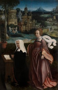 Fragment ofiarodawcy ze św. Mikołajem i żony dawcy ze św. Godeliwą, ok. 1515-21 (olej na desce) autorstwa Jan Provoost