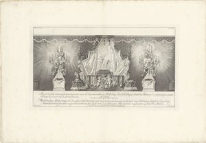 Tył sali z majestatem księcia Wilhelma IV, 1751 Fond de la sale dessiné Geometriquement (...) / Meetkonstige Afteekeninge pleców Zijde der Zale z Cieraden soodanigh jak te autorstwa den Hr. Delage Leuit. Pułkownik: Ingen.r i Intendant autorstwa Jan Punt