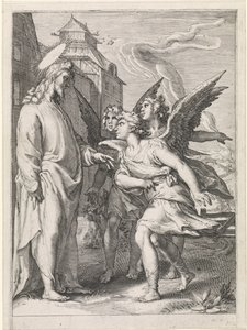 Chrystus z trzema aniołami Przypowieść o chwastach wśród zboża (tytuł serii) autorstwa Jan Saenredam (attributed to)