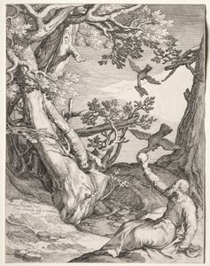 Eliasz na pustkowiu karmiony przez kruki, 1604. autorstwa Jan Saenredam