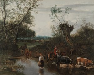 Chłopi przekraczający strumień, ok. 1670 (olej na płótnie) autorstwa Jan Siberechts