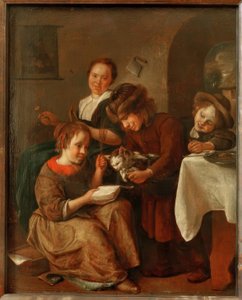 Dzieci uczą kota czytać autorstwa Jan Havickszoon Steen