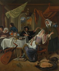 Rozwiązłe gospodarstwo domowe, ca. 1663-64. autorstwa Jan Havickszoon Steen