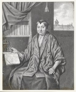 Portret starszej kobiety siedzącej z instrumentami astronomicznymi autorstwa Jan Thopas
