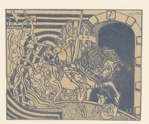 Okładka katalogu z rycerzem na koniu autorstwa Jan Toorop