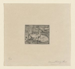 Jeleń w pobliżu drzewa przed stawem Jeleń przy drzewie (tytuł oryginalny) autorstwa Jan Toorop