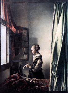 Dziewczyna czytająca list przy otwartym oknie, c1657 autorstwa Jan Vermeer van Delft