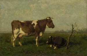 Krowa z cielęciem na łące