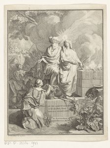 Alegoryczna karta tytułowa z Patriarchą Abrahamem i Prawdą Strona tytułowa dla: Arnold Hoogvliet, Abraham Patriarcha, w XII Boeken, 1728