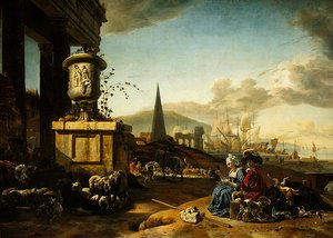 Włoski port morski (olej na panelu) autorstwa Jan Baptist Weenix