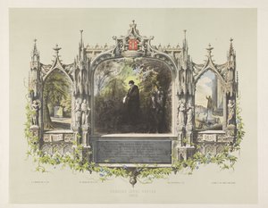 Tablica pamiątkowa Laurensa Costera podczas uroczystości odsłonięcia posągu w Haarlemie, 1856 Laurensa Jansza. Coster 1423 (tytuł na obiekcie)