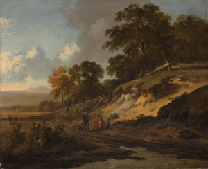 Krajobraz z myśliwymi, ok. 1660-80 (olej na płótnie) autorstwa Jan Wijnants