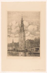 Montelbaanstoren (tytuł na obiekcie) autorstwa Jan Willem Lindeman (signed by artist)
