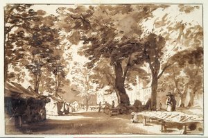 Vigorbros and the Platz on the Haynus (kreda, długopis i tusz z praniem na papierze) autorstwa Jan de Bisschop