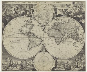 Wereldkaart Nowa i dokładna mapa świata (tytuł na obiekcie) autorstwa Jan de Visscher