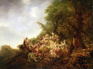 Św. Jan Chrzciciel przemawia do tłumu (olej na drewnie) autorstwa Jan or Joan van Noordt