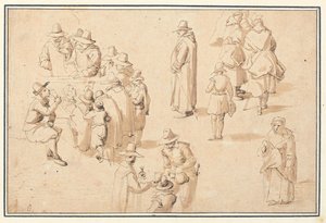 Fontanna w Spa ze studiami eleganckich postaci biorących wodę oraz dwóch mnichów i księdza autorstwa Jan the Elder Brueghel