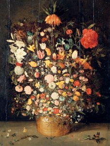 Bukiet kwiatów w drewnianym wazonie, 1603 autorstwa Jan the Elder Brueghel