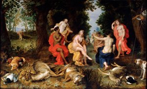 Diana Odpoczynek na polowaniu, koniec XVI lub początek XVII wieku autorstwa Jan the Elder Brueghel