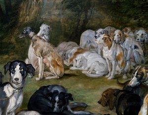 Psy, szczegół od Diany i Nimf w momencie wyjazdu autorstwa Jan the Elder Brueghel