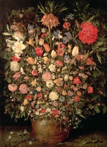 Duży bukiet kwiatów w drewnianej wannie autorstwa Jan the Elder Brueghel