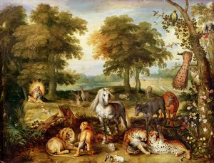 Raj na ziemi (olej na miedzi) autorstwa Jan the Elder Brueghel
