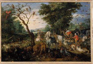 Wejście na pokład zwierząt w Arce Noego Obraz Jana Bruegla (lub Breugel lub Bruegel lub Breughel) dawny znany jako Bruegel de Velours (1568-1625) XVII-wieczny Orlean, Musee des Beaux Arts - Wejście zwierząt do Arki Noego Obraz Jan autorstwa Jan the Elder Brueghel