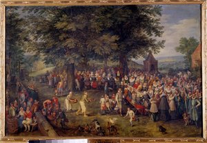 Bankiet weselny Scena kolacja weselna na wsi. Obraz Jana Bruegla (lub Bruegla lub Bruegla lub Bruegla) dawnego znanego jako Bruegel de Velours (1568-1625) Madryt XVII w., Musee du Prado autorstwa Jan the Elder Brueghel