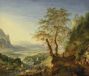 Krajobraz rzeki capriccio, ok. 1700 (olej na miedzi)