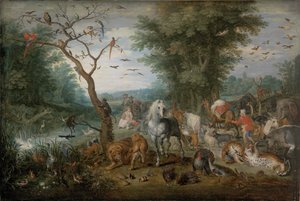 Rajski krajobraz ze zwierzętami - Peinture de Jan Brueghel the Younger (1601-1678) - 1613-1615 - Olej na drewnie - 61x90,2 - Szepmuveszeti Muzeum, Budapeszt