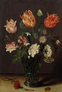 Tulipany z innymi kwiatami w szklance na stole autorstwa Jan Brueghel the Younger