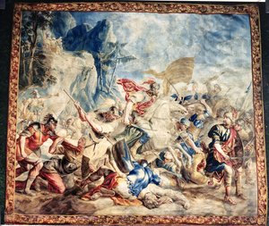 Bitwa Izraelitów i Amelików, z warsztatu Fransa i Pietera van der Borcht (jedwabny gobelin) autorstwa Jan van (after) Orley