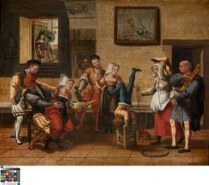 Scena w pubie (olej na drewnie) autorstwa Jan van Amstel