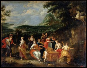 „Pallas Atena i Muzy”, lata 30. XVII wieku. autorstwa Jan van Balen
