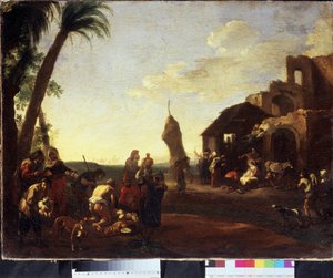 Kult Chrystusa. Adoracja Dzieciątka Jezus. Obraz Jana Miela (1599-1664), lata 50. XVIII w. Olej na płótnie. Sztuka flamandzka, styl barokowy. Muzeum Sztuk Pięknych im. Puszkina, Moskwa