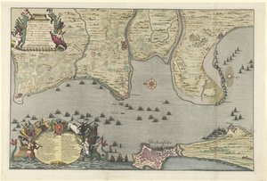 Mapa lądowania i ekspedycji aliantów w Kadyksie, 1702 Plan Dissante of Landing in Spangien dla Cadix z Campements i Marse sporządzony przez księcia Ormont i generała Majora i barona de Spar Ceederta 26 sierpnia do autorstwa Jan van Call (I)
