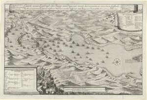 Bitwa o zatokę w Vigo i zdobycie hiszpańskiej srebrnej floty, 1702 Caarte vande Landingh w Zatoce Vigos w ramach schwytania dwóch Casteels i schwytania Hiszpańskiej Srebrnej Floty zakotwiczonej w Zatoce dla Redondella den