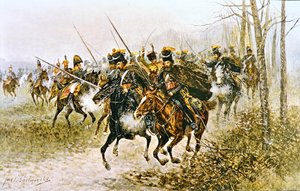 Napoleon i jego sztab zaskoczeni przez Kozaków (akwarela na papierze)