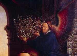 Anioł koronujący Dziewicę. Fragment obrazu „Dziewica kanclerza Rolina”” Nicolas Rolin (1376-1461) był kanclerzem Burgundii pod rządami Philippe