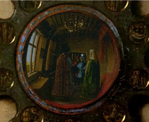 Fragment portretu Giovanniego Arnolfiniego i jego żony autorstwa Jan van Eyck