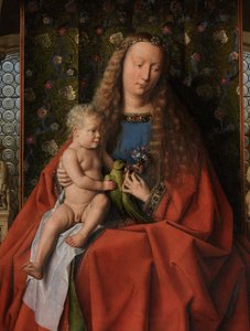 Fragment obrazu Matki Boskiej z Dzieciątkiem ze świętymi Donacjanem i Jerzym oraz kanonikiem Jorisem van der Paele, ok. 1436 r. (olej na drewnie) autorstwa Jan van Eyck