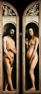 Ołtarz Gandawski. Adoracja Mistycznego Baranka: Adam i Ewa, 1432. autorstwa Jan van Eyck