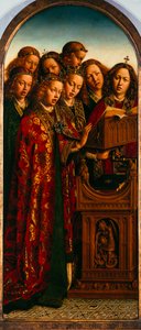 Ołtarz Gandawski. Adoracja Baranka Mistycznego: Śpiewające anioły, 1432. autorstwa Jan van Eyck
