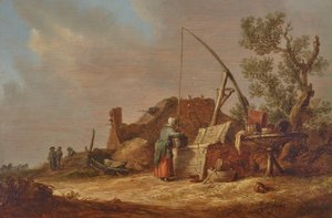 Krajobraz z kobietą przy studni autorstwa Jan van Goyen
