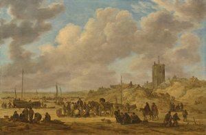Sprzedaż ryb na plaży w pobliżu Egmond autorstwa Jan van Goyen