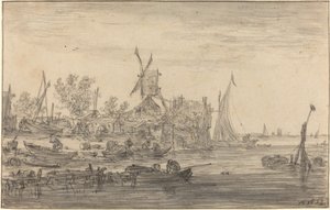 Scena przybrzeżna z wiatrakiem autorstwa Jan van Goyen