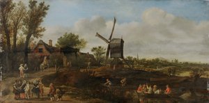Krajobraz rzeki z wiatrakiem i łodziami autorstwa Jan van Goyen