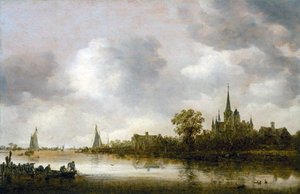 Krajobraz rzeki z kościołem w oddali autorstwa Jan van Goyen