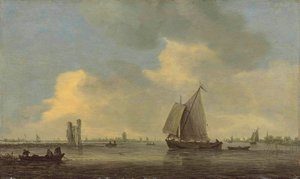Widok na rzekę Merwede i ruiny Huis te Merwede; w tle Dordrecht autorstwa Jan van Goyen