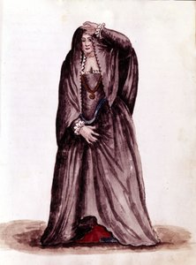Kurtyzana wenecka w XVIII wieku. Rysunek akwarelowy i tusz z rękopisu „Zwyczajności Wenecjan” Jana van Grevenbroecka (lub Giovanniego Grevembrocha (Grevenbrocha) (1731-1807) autorstwa Jan van Grevenbroeck